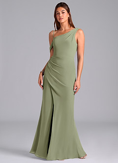 Azazie Madelyn Bridesmaid Dresses Pistachio Mermaid One Shoulder Chiffon Convertible Dress image4