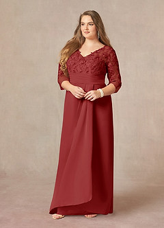 Azazie Joan Mother of the Bride Dresses Rust Sheath V-Neck Lace Chiffon Dress image8