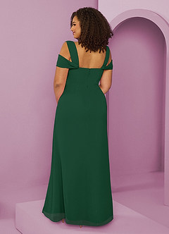 Barbie ♥ Azazie Robes de demoiselle d'honneur Robe Trapèze en Mousseline de soie Épaule décolletée Vert Foncé image2