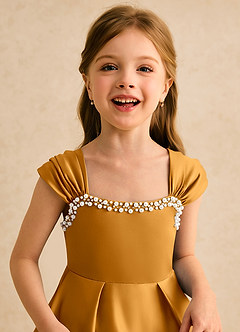 Azazie Yosemite Jurken voor bloemenmeisjes Baljurk Jurk van Mat Satijn Sweetheart Halslijn Boterbabbelaar image7