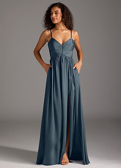 Azazie Alia Bridesmaid Dresses Twilight A-Line Pleated Stretch Satin Dress image7