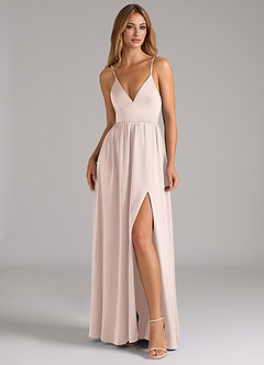 Azazie Aaida Bridesmaid Dresses Blushing Pink A-Line Corset Stretch Satin Dress image4