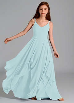 Azazie Karan Junior Abito A-Line in Chiffon Sea Glass image1