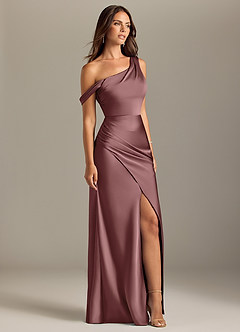 Azazie Madelyn Bridesmaid Dresses Vintage Mauve Mermaid Off the Shoulder Stretch Satin Convertible Dress image4