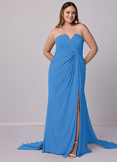 Barbie ♥ Azazie Venta Final Vestido de Azul Grisaceo de Gasa de Corte Sirena Convertible con Sin tirantes image10