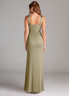 Azazie Denice Bridesmaid Dresses Moss Green Sheath Pleated Stretch Satin Dress image2