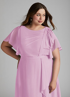 Azazie Aaliyah Bescheidene Brautjungfernkleider A-Linie Schaufel Gefaltet Chiffon Bodenlänge Kleid image11