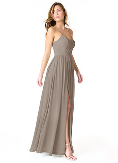 Azazie Cora Vestidos de damas de honor Vestido de Gris Pardo de Gasa de Corte en A con Plisado image4