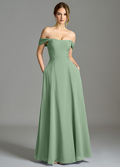 Azazie Oasis Bridesmaid Dresses Matcha A-Line with Pockets Chiffon Dress image2