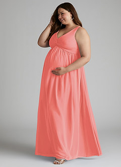 Azazie Yetta vestidos de dama de honor de maternidad Vestido de Corte En A Cuello en V fruncido Hasta el suelo Gasa image10