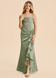 Azazie Rosalia Junior Pistachio Sheath Pleated Stretch Satin Dress image5