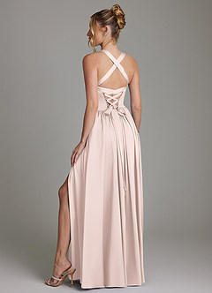 Azazie Francis 신부 들러리 드레스 A라인 코르셋 스트레치 새틴 바닥 길이 드레스 image7