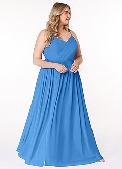 Azazie Cora Bridesmaid Dresses Blue Jay A-Line Pleated Chiffon Dress image9