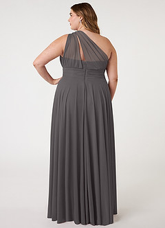 Azazie Charlize Bridesmaid Dresses Steel Grey A-Line One Shoulder Mesh Dress image7