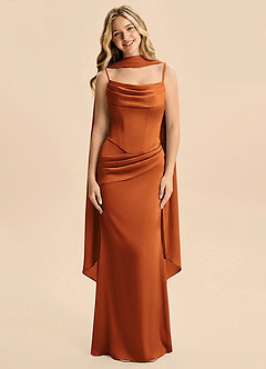 Azazie Sorrel Junior Robe Sirène en Satin extensible Drapé Cannelle image3
