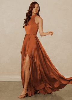 Christian Siriano Bridal for Azazie 1007 Bridesmaid Dresses Cinnamon A-Line Pleated Stretch Satin Dress image5