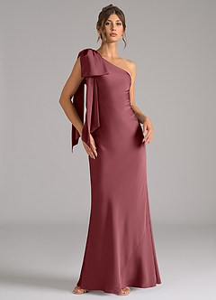 Azazie Capri Bridesmaid Dresses Desert Rose Mermaid One Shoulder Stretch Satin Dress image1