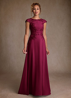 Azazie Christi Mother of the Bride Dresses Burgundy A-Line Lace Chiffon Dress image1