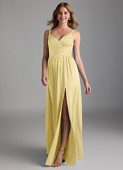 Azazie Chanel Bridesmaid Dresses Lemon Sorbet A-Line Pleated Stretch Satin Dress image1