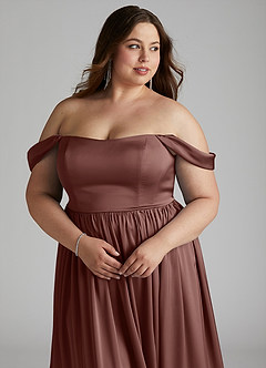 Azazie Morana Bridesmaid Dresses Espresso A-Line Off the Shoulder Stretch Satin Convertible Dress image17
