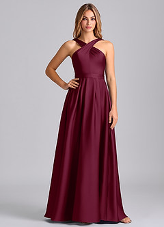 Azazie Dixie Bridesmaid Dresses Mulberry A-Line Pleated Stretch Satin Dress image3