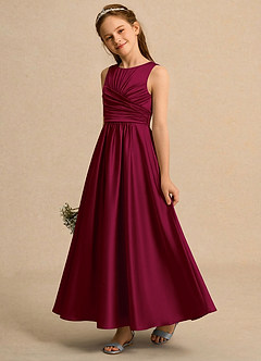 Azazie Ducky Girls Formal Flower Girl Klänningar Klä A-Line i Stretch Satin Plisserad image3