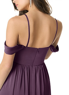 Azazie Morana Final Sale Plum A-Line Off the Shoulder Stretch Satin Convertible Dress image9