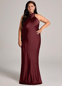 Azazie Velli Bridesmaid Dresses Cabernet Mermaid High Neck Stretch Satin Dress image6