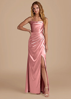 Azazie Marzia Bridesmaid Dresses Rosette Mermaid Pleated Metallic Satin Dress image1