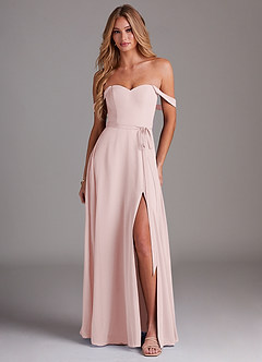 Azazie Aaron Bridesmaid Dresses Blushing Pink A-Line Off the Shoulder Chiffon Convertible Dress image1