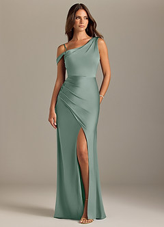 Azazie Madelyn Robes de demoiselle d'honneur Robe Sirène Convertible en Satin extensible Une épaule Sauge D'argent image8