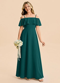 Azazie Maggie Junior Peacock A-Line Off the Shoulder Chiffon Dress image5