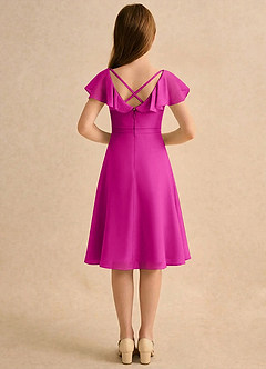 Azazie Narin Girls Formal Robe Demoiselle D'honneur Fillette Robe Trapèze en Mousseline de soie avec manches Fuchsia image2