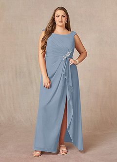 Azazie Yarrow Mère de la mariée Robes Robe Trapèze en Mousseline de soie Plissée Bleu Poussiéreux image10