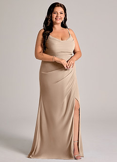 Azazie Deandra Brudtärnklänningar Klä av Sjöjungfru i Chiffong Plisserad Taupe image10