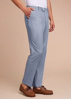 front Gavin Blue Striped Seersucker Dress Pants