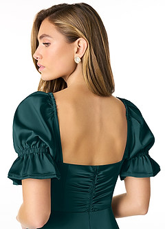 Azazie Harlie Final Sale Dusty Blue A-Line Sweetheart Neckline Stretch Satin Dress image5