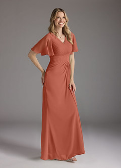 Azazie Morning Glory Mother of the Bride Dresses Clay A-Line V-Neck Ruched Chiffon Dress image3