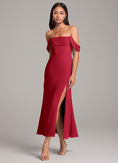 Azazie Saige Bridesmaid Dresses Scarlet Sheath Off the Shoulder Chiffon Convertible Dress image3