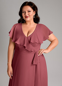 Azazie Lainey Bridesmaid Dresses Merlot A-Line with Pockets Chiffon Dress image13