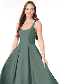 Azazie Neve Bridesmaid Dresses Sea Moss Ball-Gown with Pockets Stretch Satin Dress image4