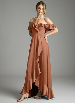 Azazie Lyra Bridesmaid Dresses Bronzer A-Line Off the Shoulder Stretch Satin Convertible Dress image7
