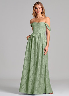 Azazie Hattie Brudtärnklänningar Klä av A-Linje i Blommig Utbrändhet Korsett Dusty Sage image1