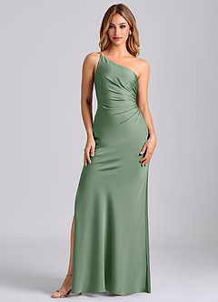 Azazie Marseli Bridesmaid Dresses Matcha Mermaid One Shoulder Stretch Satin Dress image5