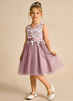 Azazie Butterfly Flower Girl Dresses Dusty Rose A-Line Lace Dress image4