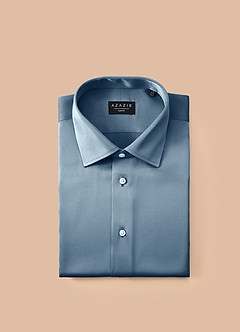 front Julian Dusty Blue Stretch Satin Dress Shirt