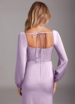 Azazie Charissa Bridesmaid Dresses Frosted Lilac Sheath Long Sleeve Stretch Satin Dress image2