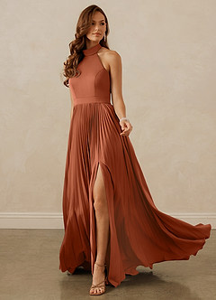 Christian Siriano Bridal for Azazie 1007 Robes de demoiselle d'honneur Robe Trapèze en Satin extensible Plissée Rose De Cèdre image3