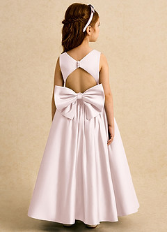 Azazie Nellia Flower Girl Dresses Blushing Pink A-Line Bow Matte Satin Dress image6