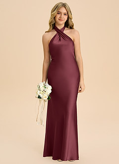 Azazie Chickie Junior Jurk van Stretch Satijn met Kolom Geplooid Merlot image3